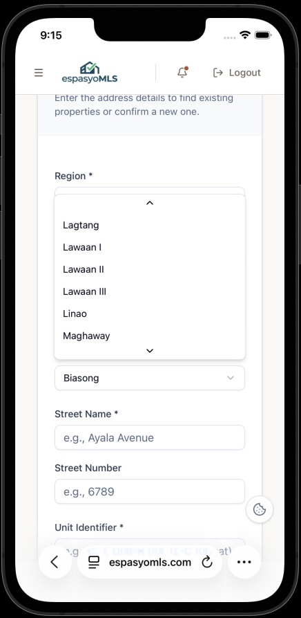 Barangay dropdown open with Linao selected in Talisay City