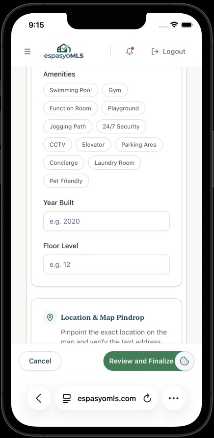 Amenities chips, year built, and floor level fields at the end of the Physical Blueprint